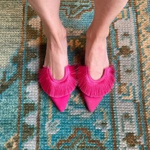 Schutz Brenle Aurora Pink Fringed Mules Sz 6